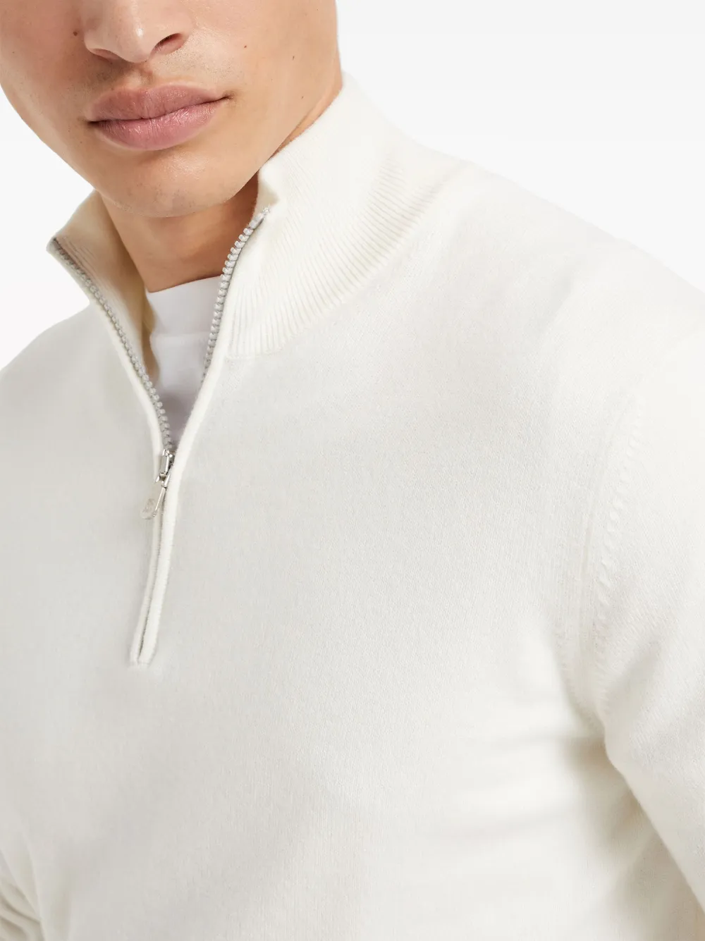 Brunello Cucinelli Funnel-neck Cashmere Polo Shirt In White
