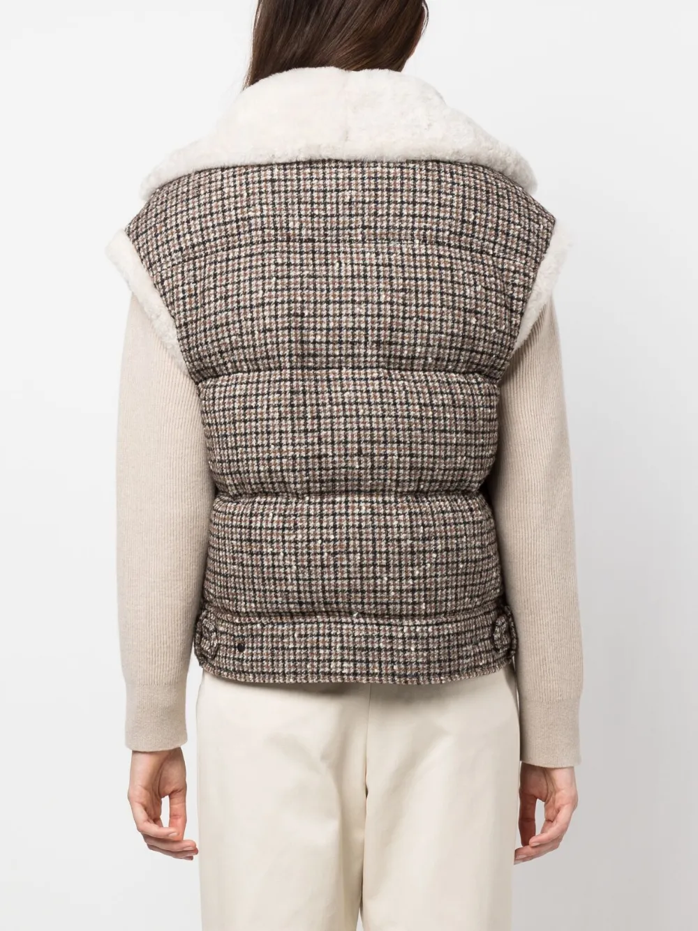 Brunello Cucinelli Check-print Goose-down Gilet In Neutrals