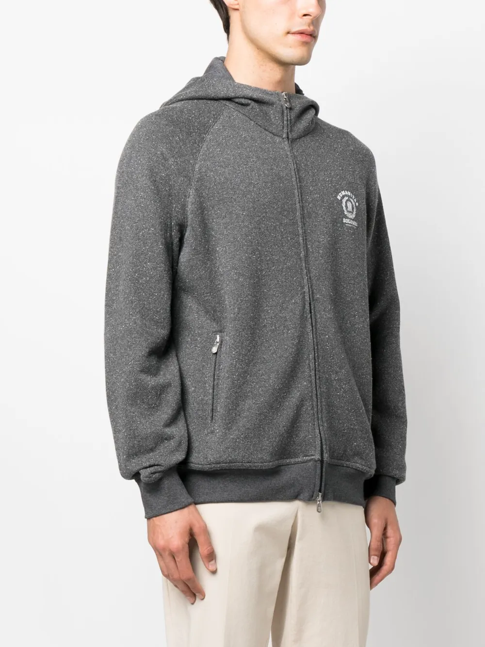 BRUNELLO CUCINELLI グレーコットンジップポケット長袖パーカー Brunello Cucinelli ジップアップ パーカー | グレー | FARFETCH JP