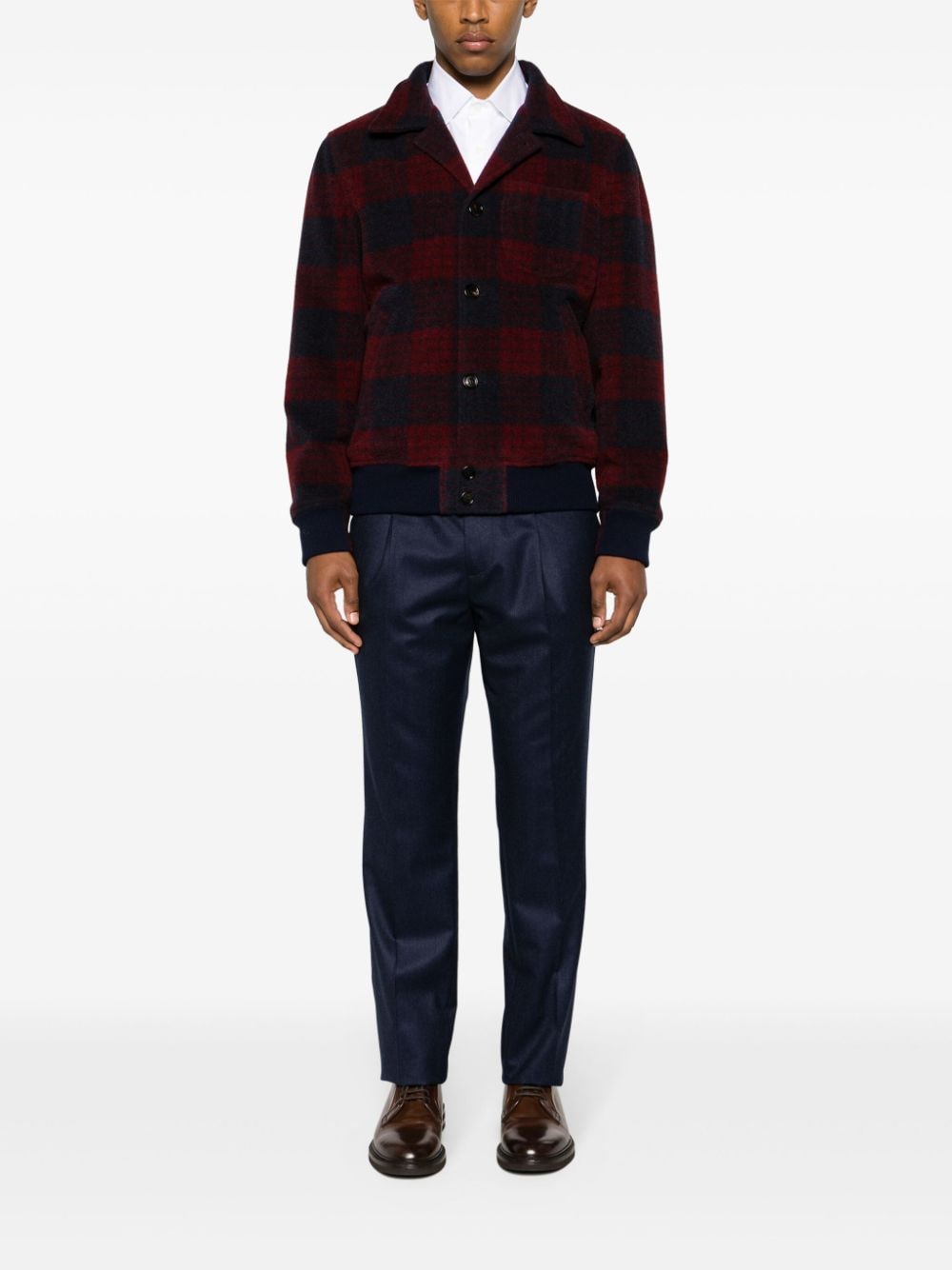 Brunello Cucinelli tartan-check brushed bomber jacket - Rood