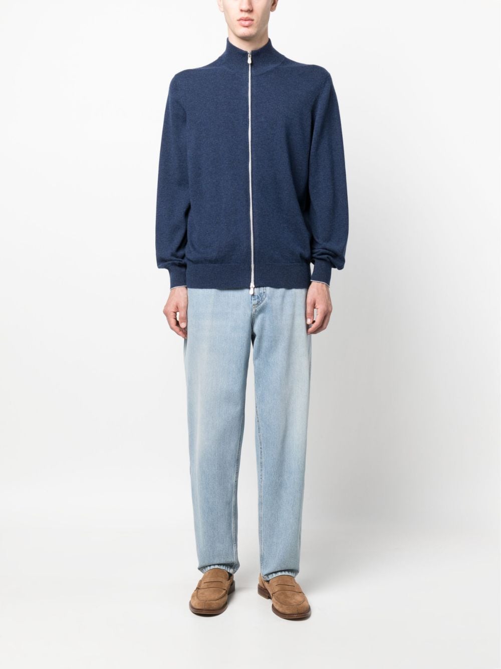 Shop Brunello Cucinelli Zip-up Cashmere Jacket In Blue