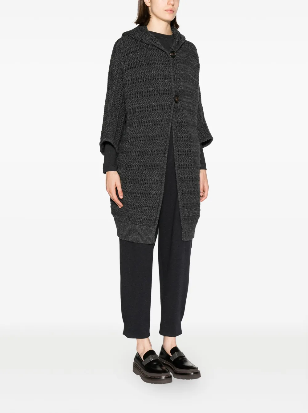 Brunello Cucinelli Hooded Midi Cardi-coat In Grey