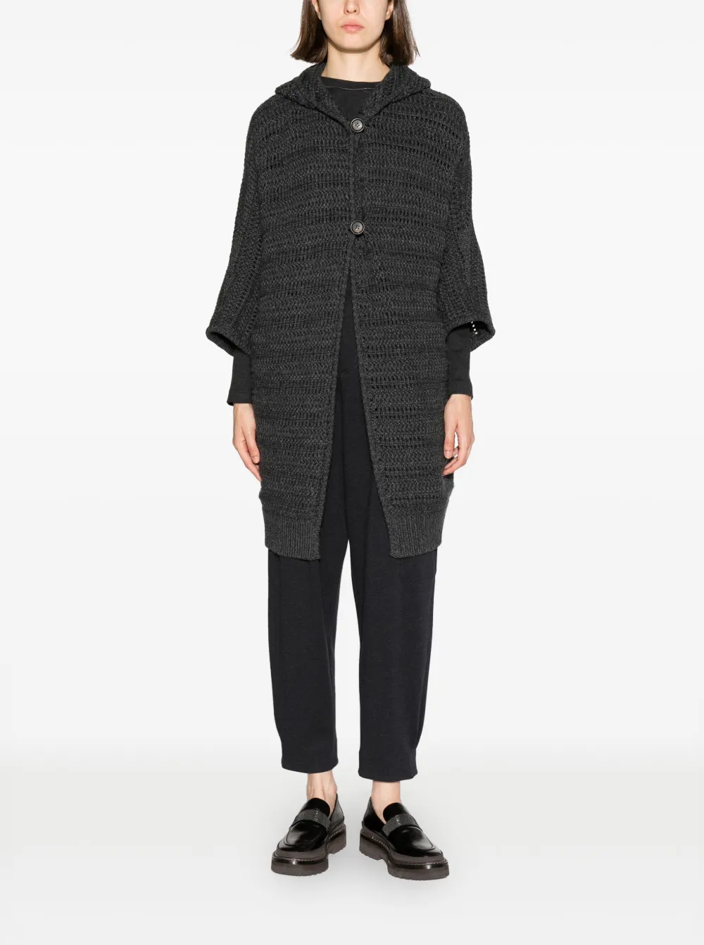 Brunello Cucinelli hooded midi cardi-coat - Grijs