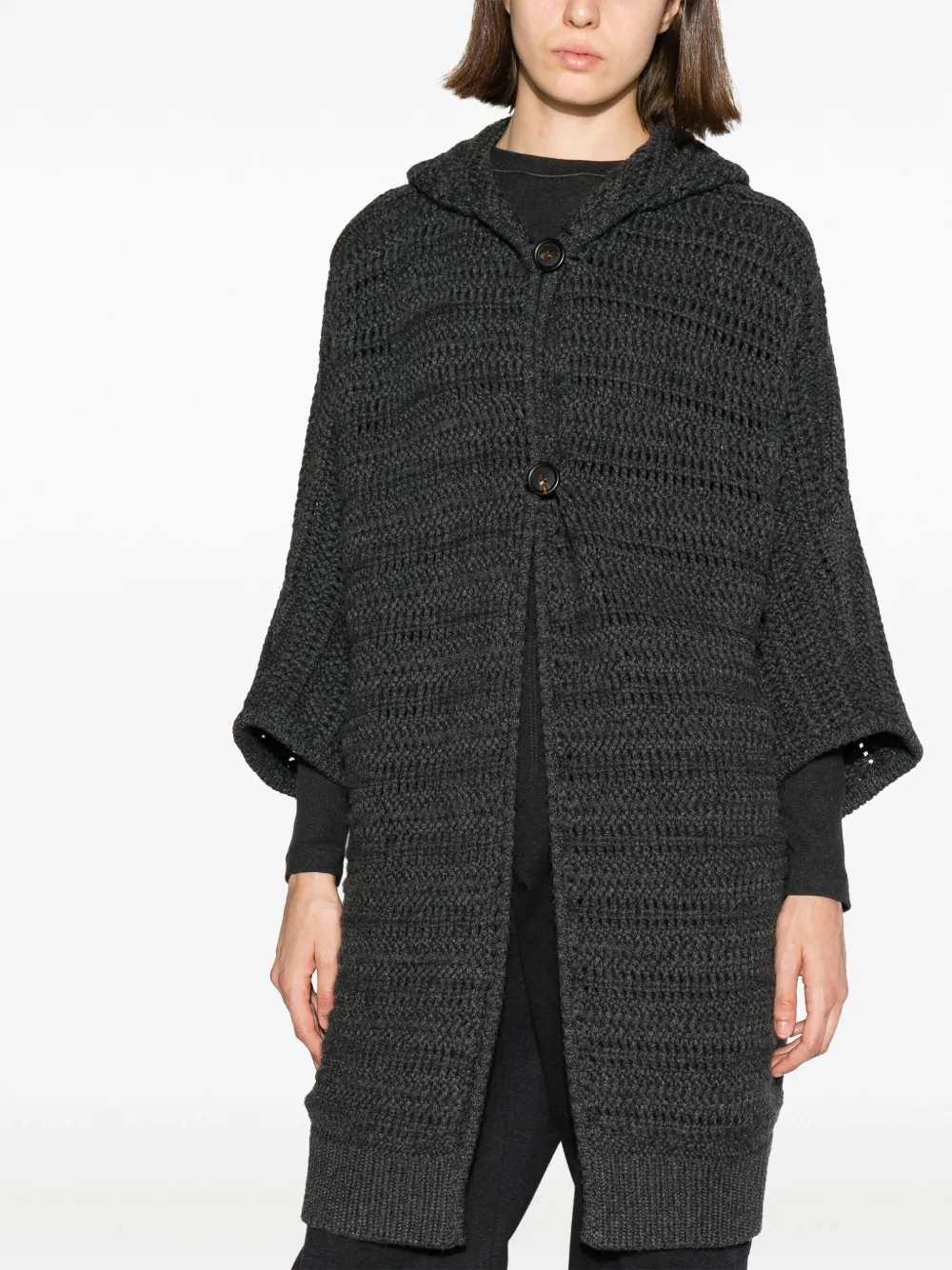 Brunello Cucinelli Hooded Midi Cardi-coat In Grey
