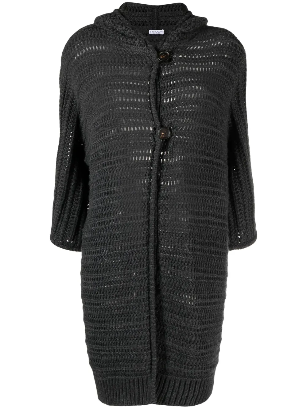 Brunello Cucinelli Hooded Midi Cardi-coat In Grey