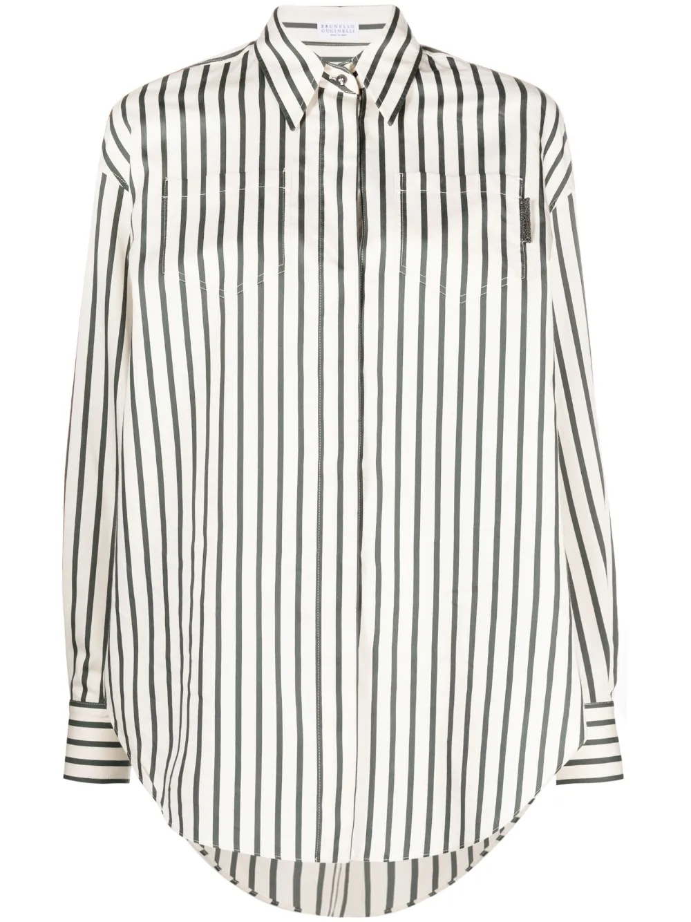 Brunello Cucinelli Monili-bead striped blouse | Neutrals | Image 1