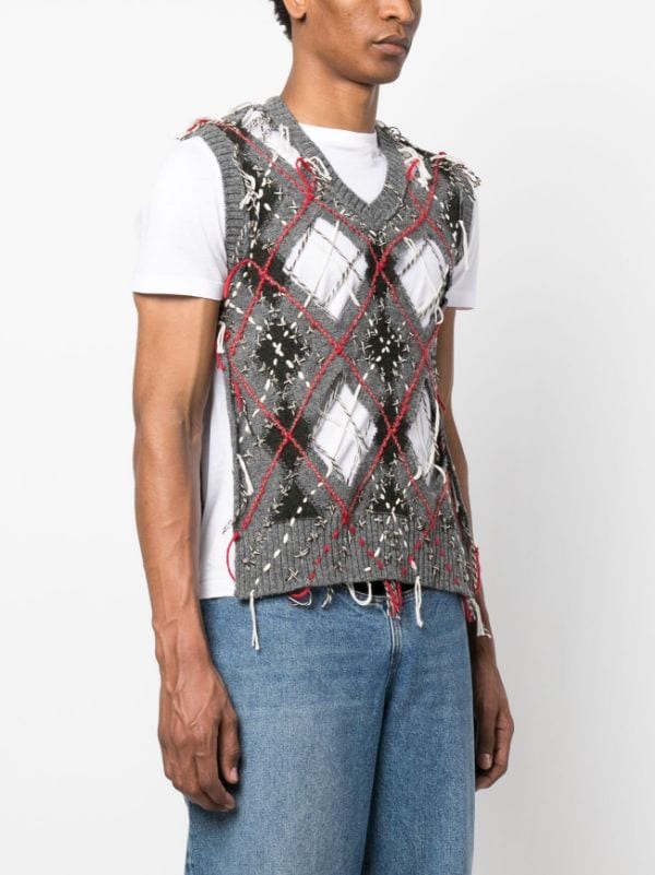 Maison Margiela contrasting-stitch argyle-knit Vest - Farfetch