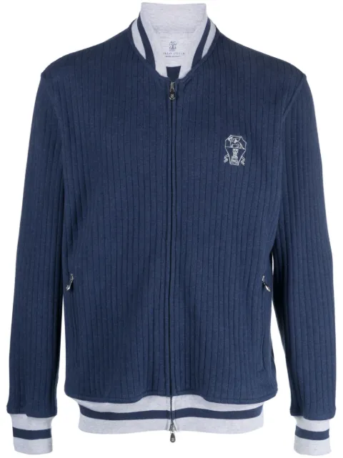 Brunello Cucinelli logo-embroidered ribbed zip-up sweatshirt