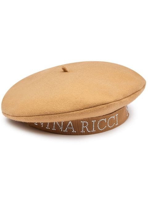 Nina Ricci logo-print crystal-embellished beret