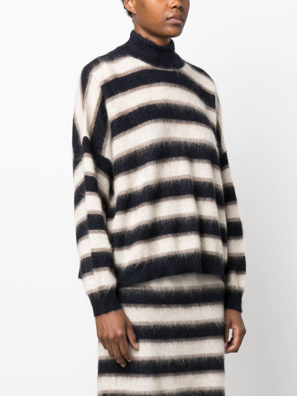 Shop Brunello Cucinelli Striped Fine-knit Jumper In Blue