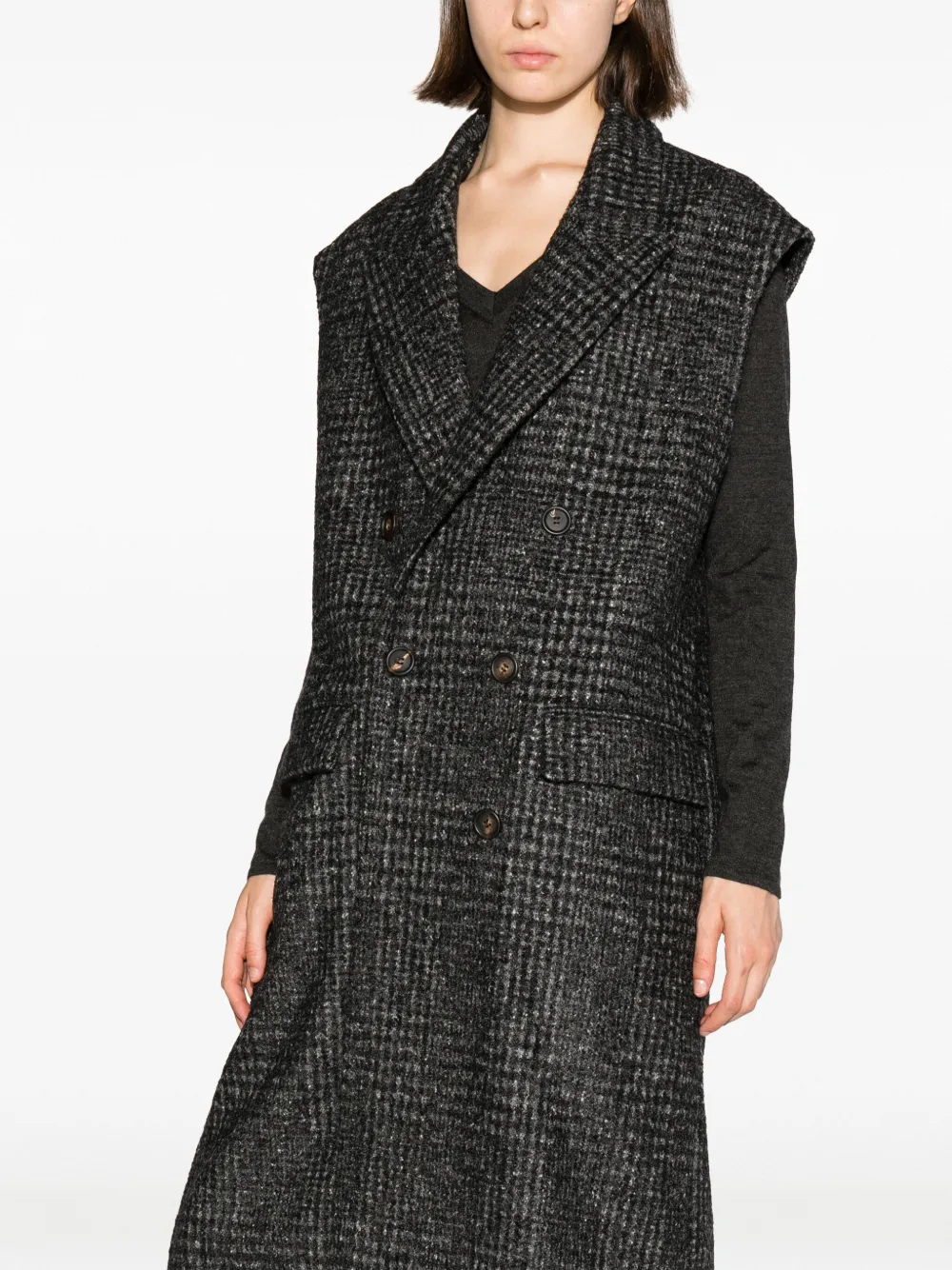 Brunello Cucinelli Double-breasted Checked Vest In 灰色