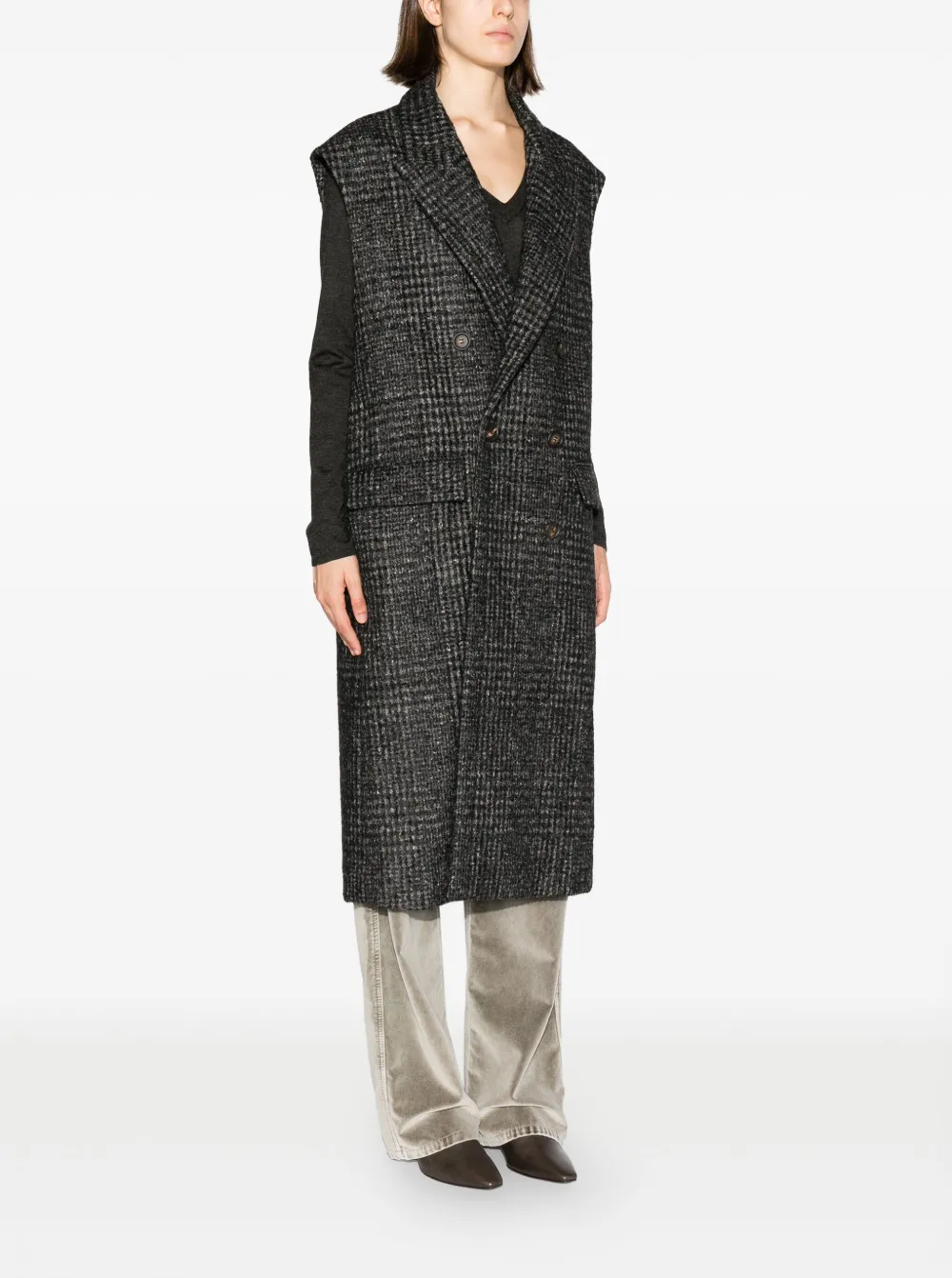 Brunello Cucinelli Double-breasted Checked Vest In 灰色