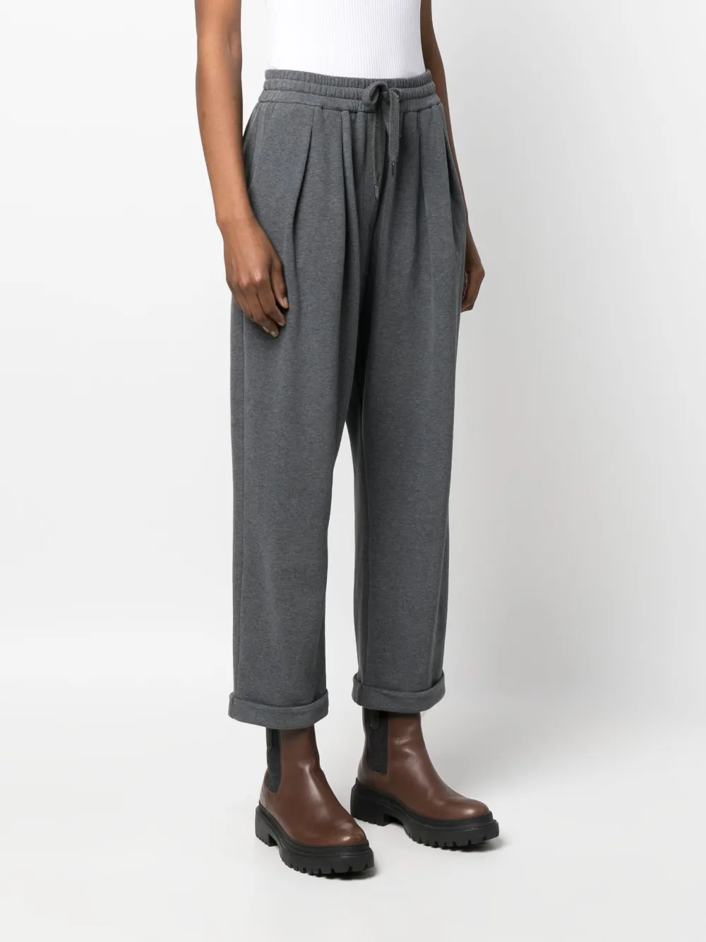 Brunello Cucinelli Pleated Cropped Track Pants In Grey