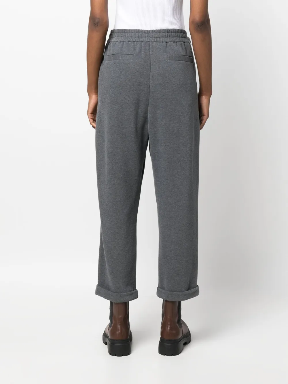 Brunello Cucinelli Pleated Cropped Track Pants In Grey