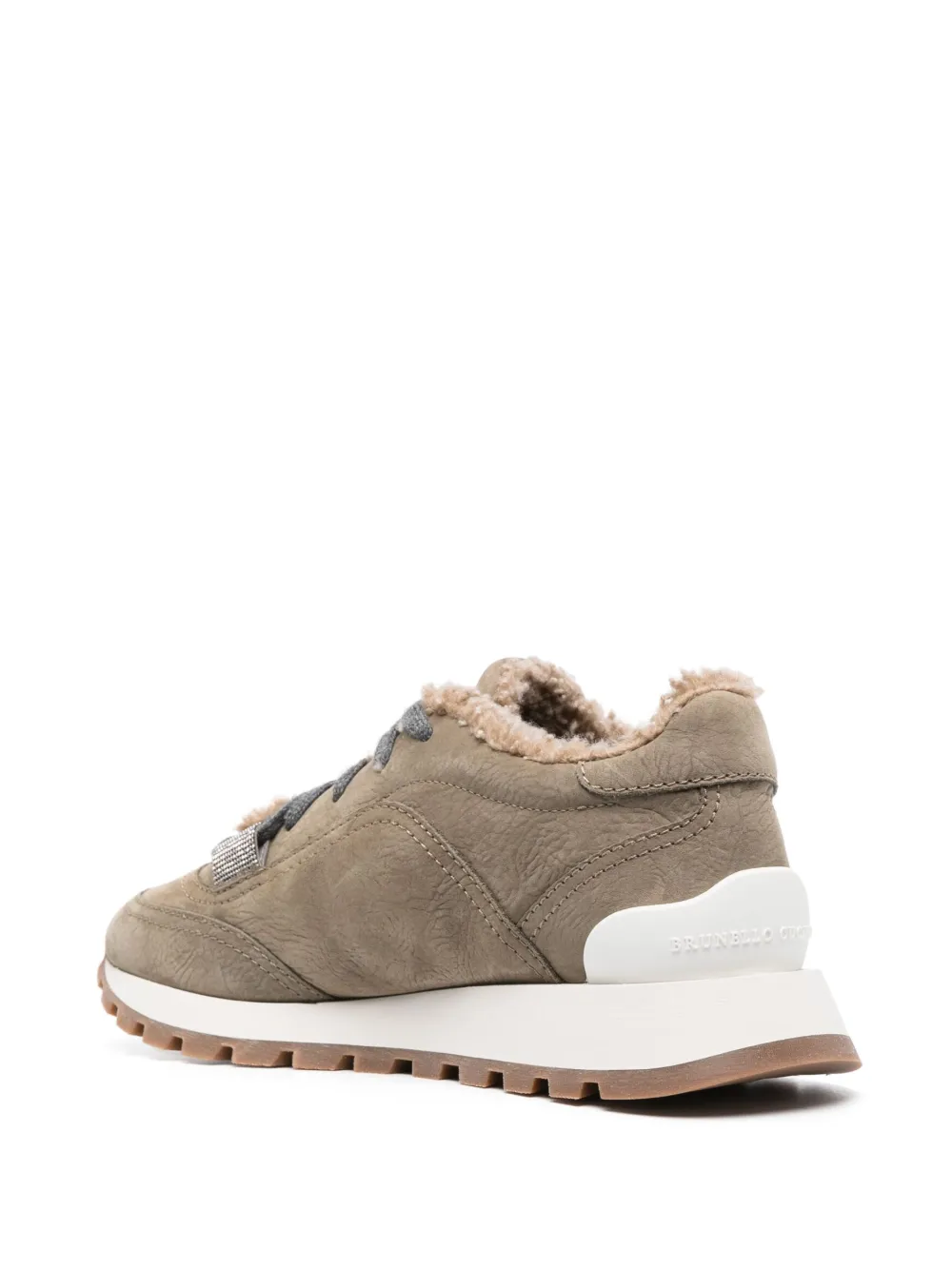 Shop Brunello Cucinelli Shearling-lined Low-top Sneakers In Brown