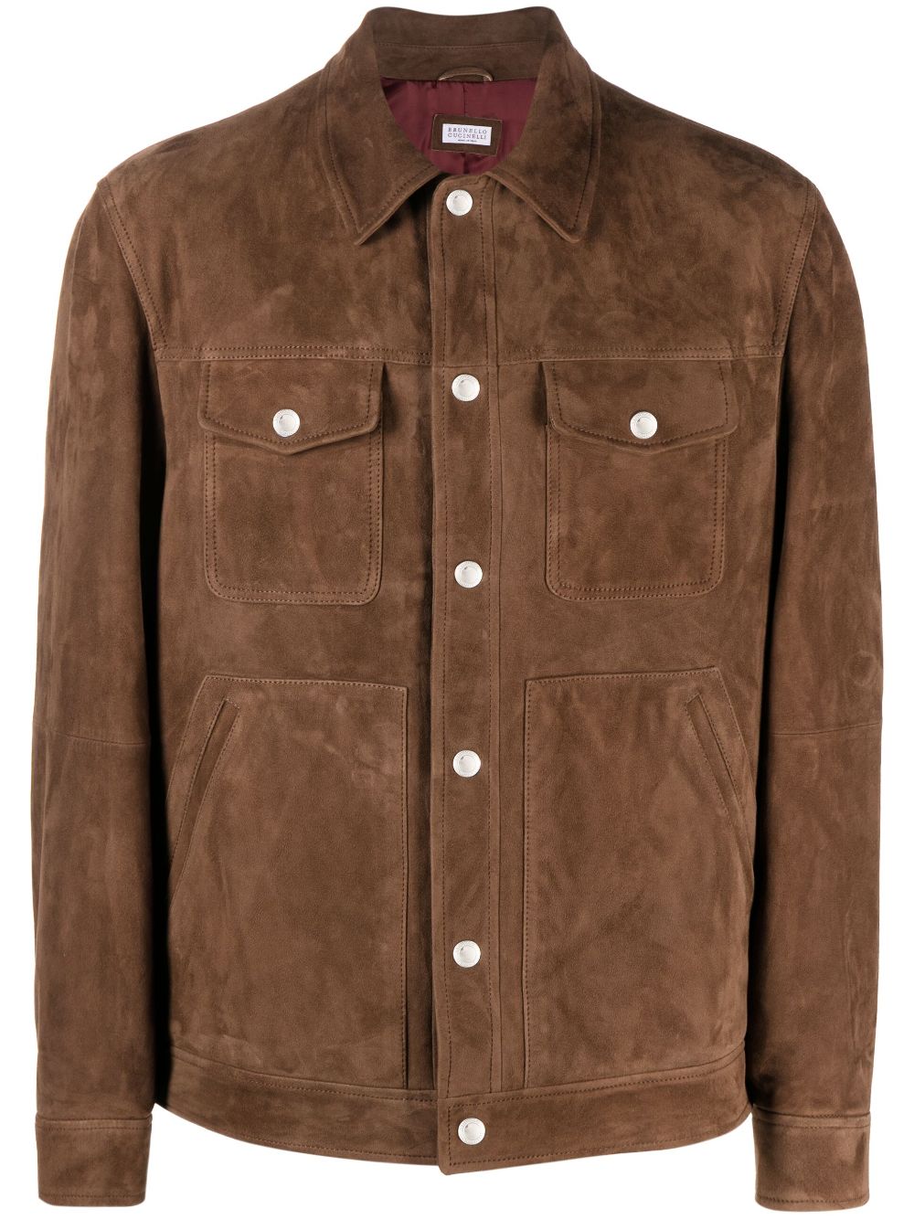 Shop Brunello Cucinelli Button-up Suede Jacket In Brown