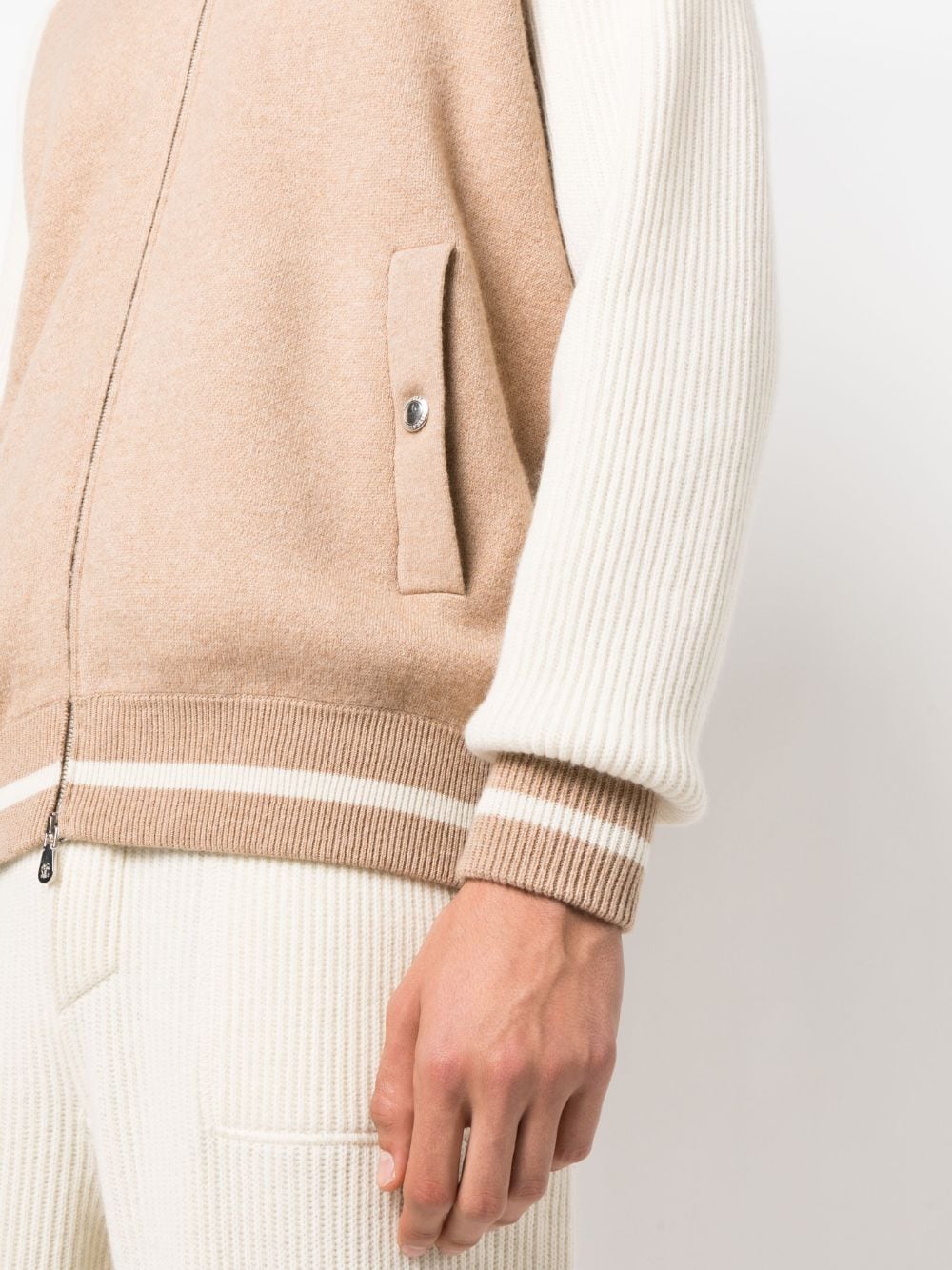 Shop Brunello Cucinelli Knitted Zipped Varsity Jacket In Neutrals