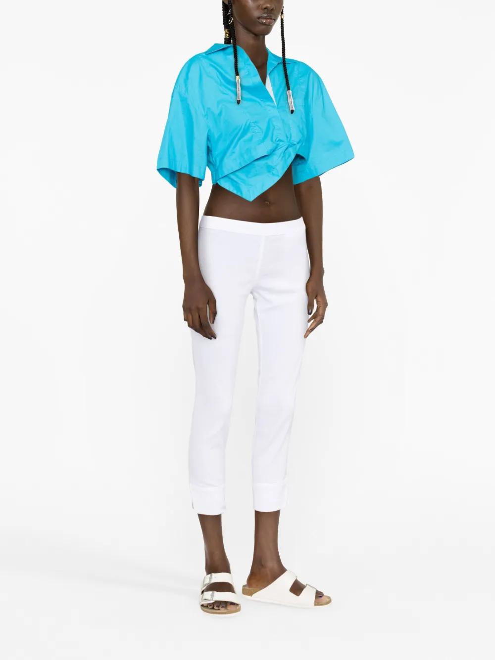 120% Lino cropped linen-blend trousers - Wit