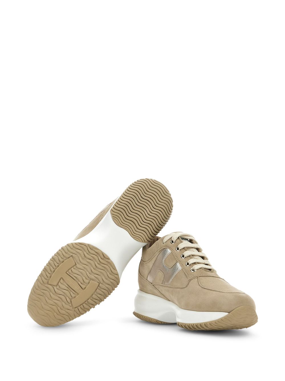 Shop Hogan Metallic-detailing Suede Sneakers In Neutrals