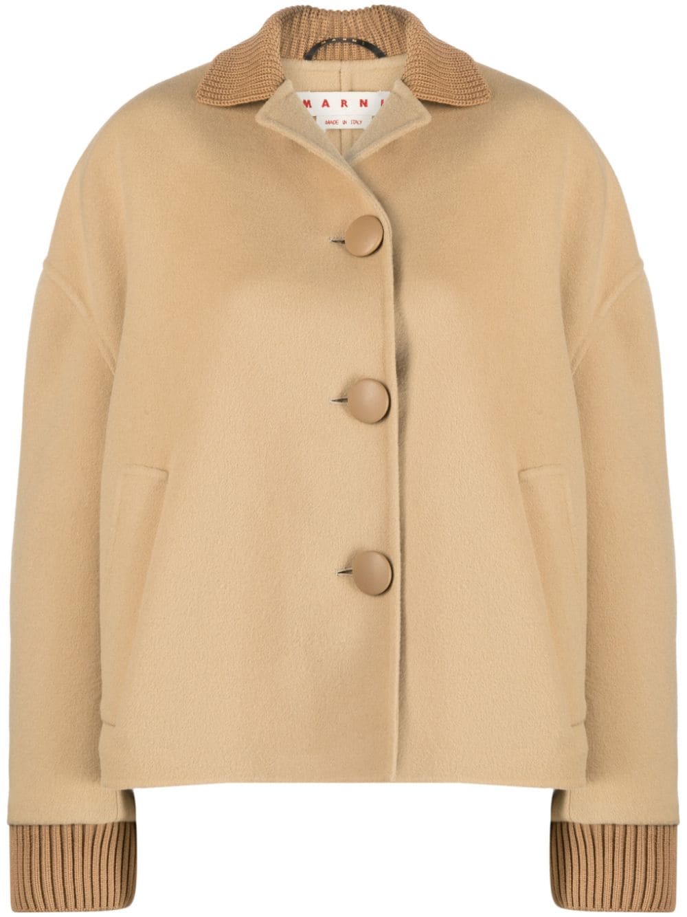 Shop Marni Knitted-trim Wool-cashmere Jacket In Neutrals
