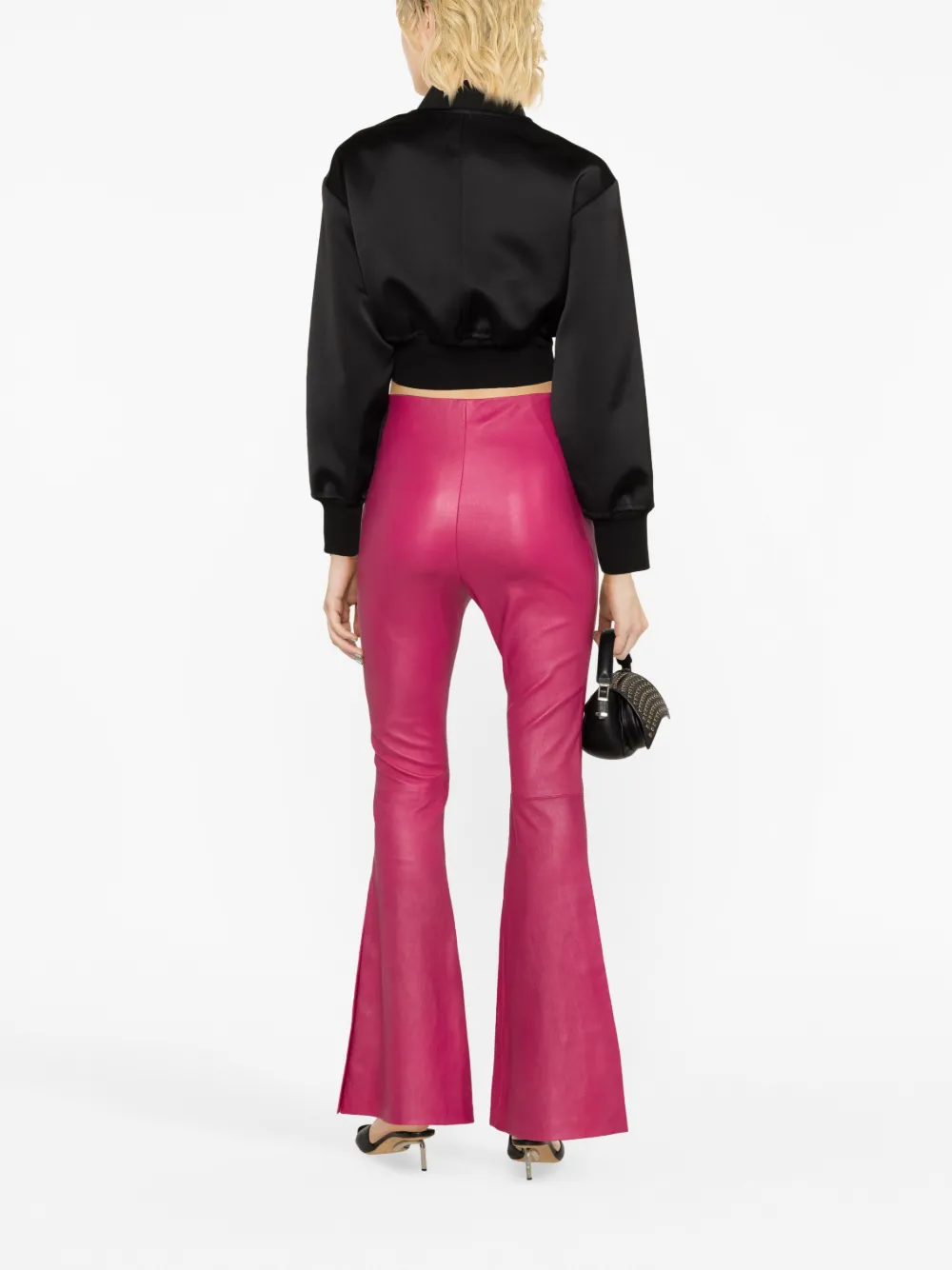 Amiri High-waisted Leather Flared Trousers In Pink