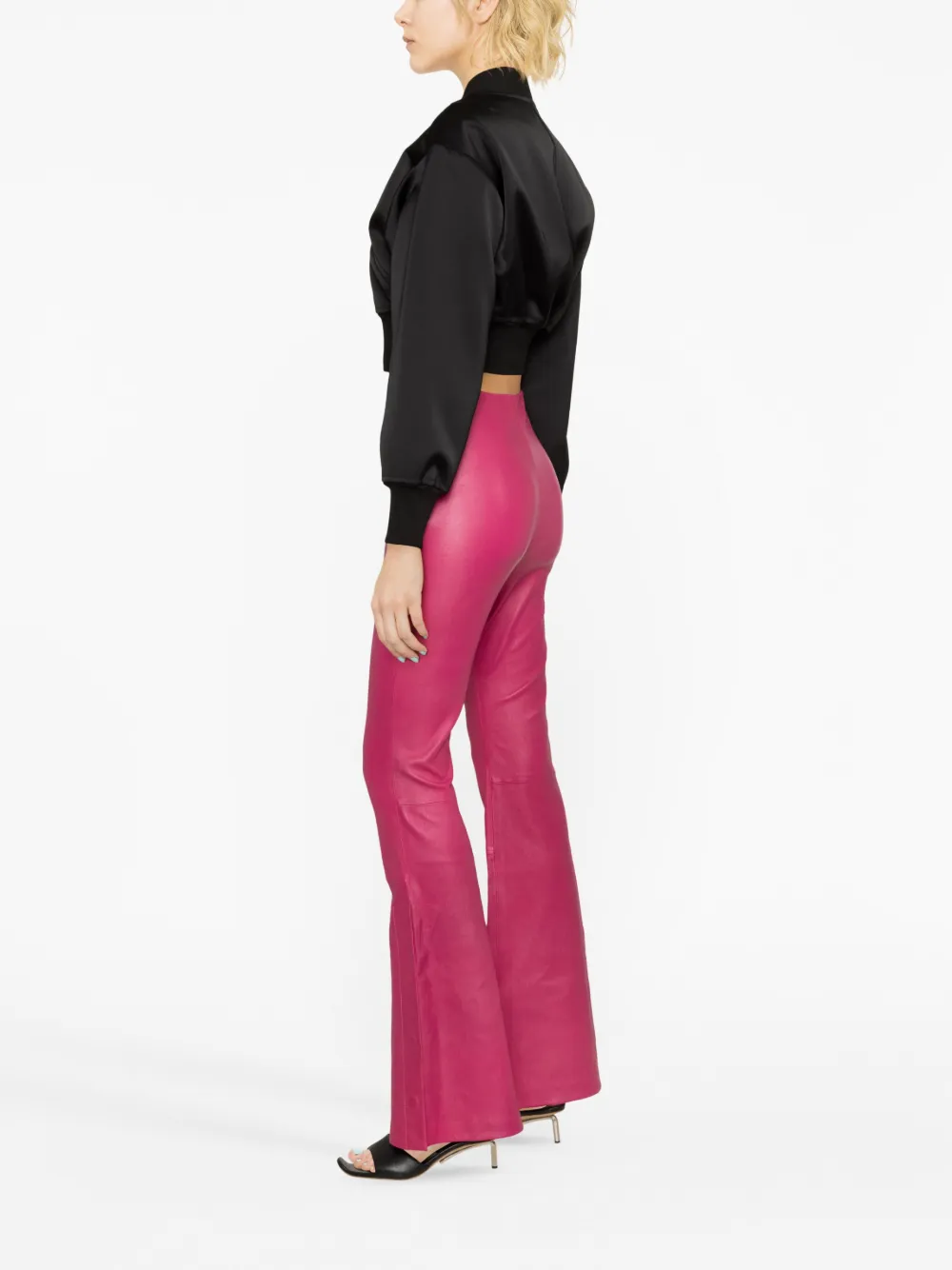 Amiri High-waisted Leather Flared Trousers In Pink