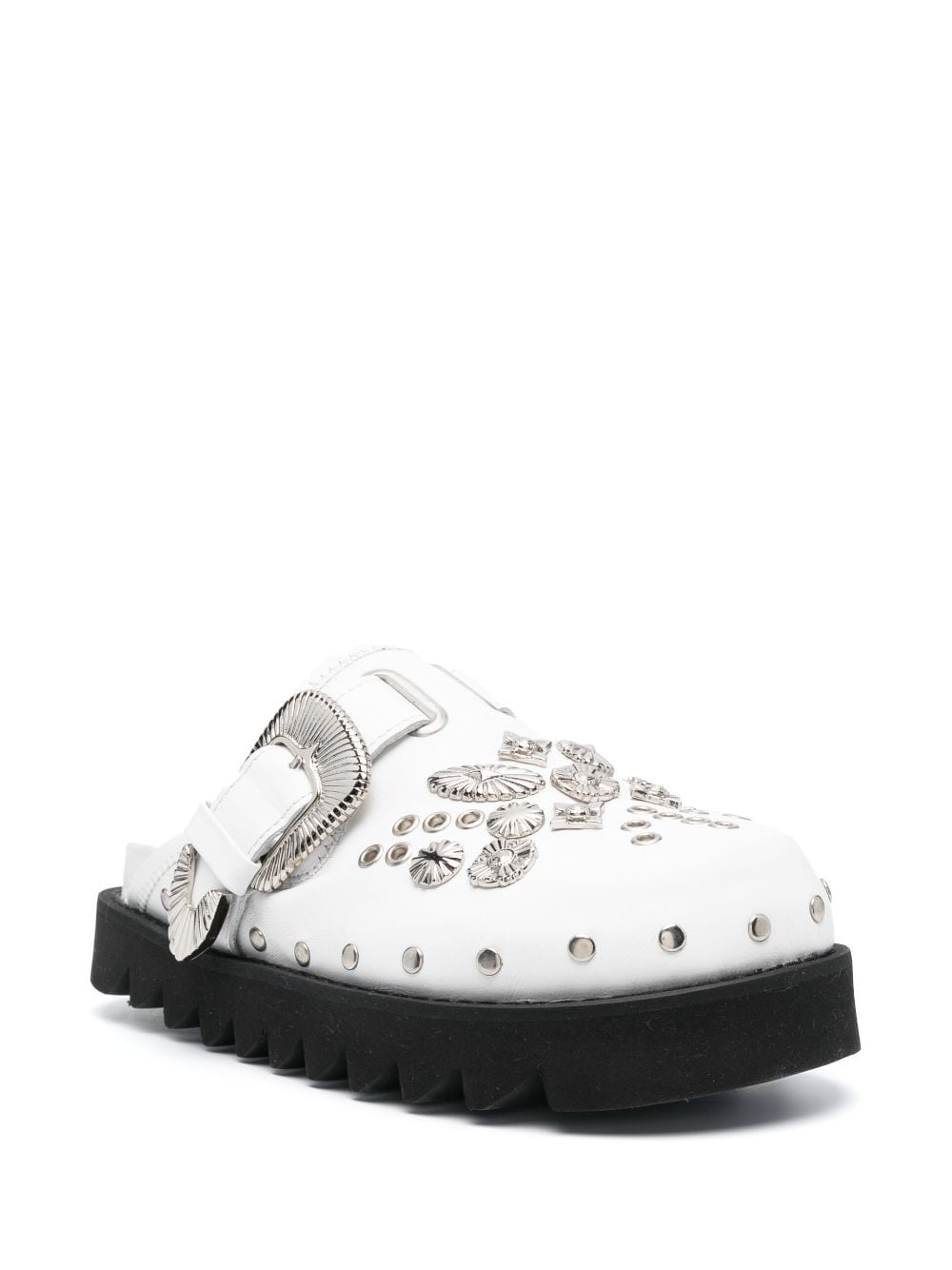 Shop Toga Stud-embellished Leather Slides In White