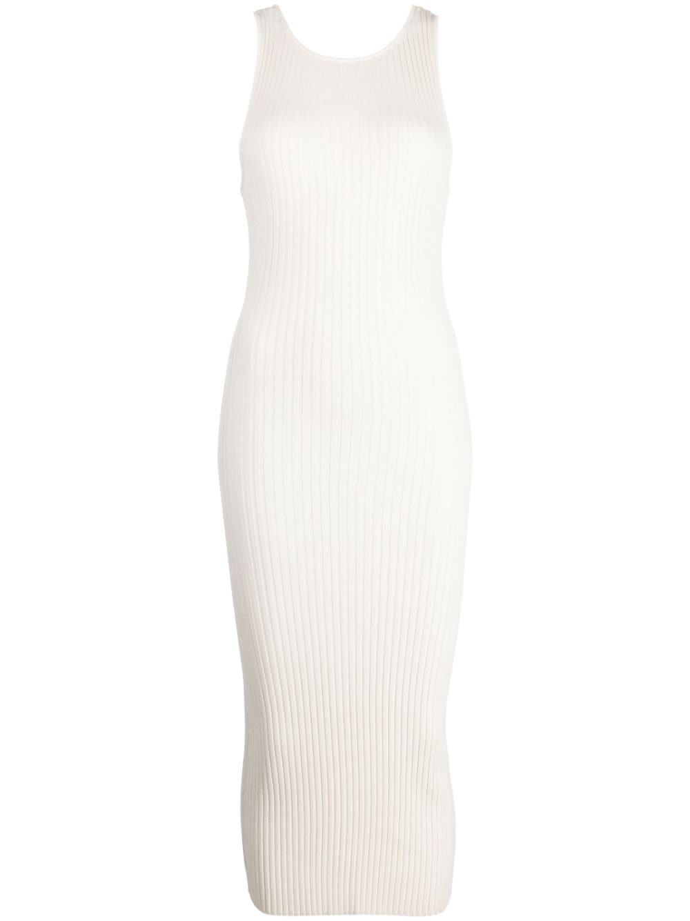 Shop John Elliott Piper Round-neck Ribbed-knit Midi Dress In Neutrals