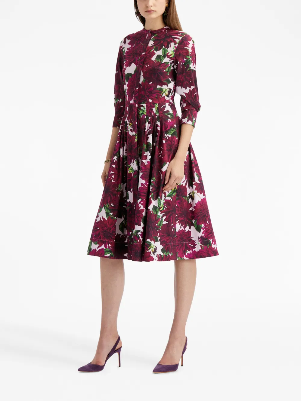 Oscar de la Renta Dahlia print poplin midi dress - Roze