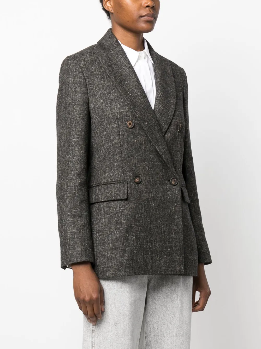 Brunello Cucinelli Double-breasted Button-fastening Blazer In Grey
