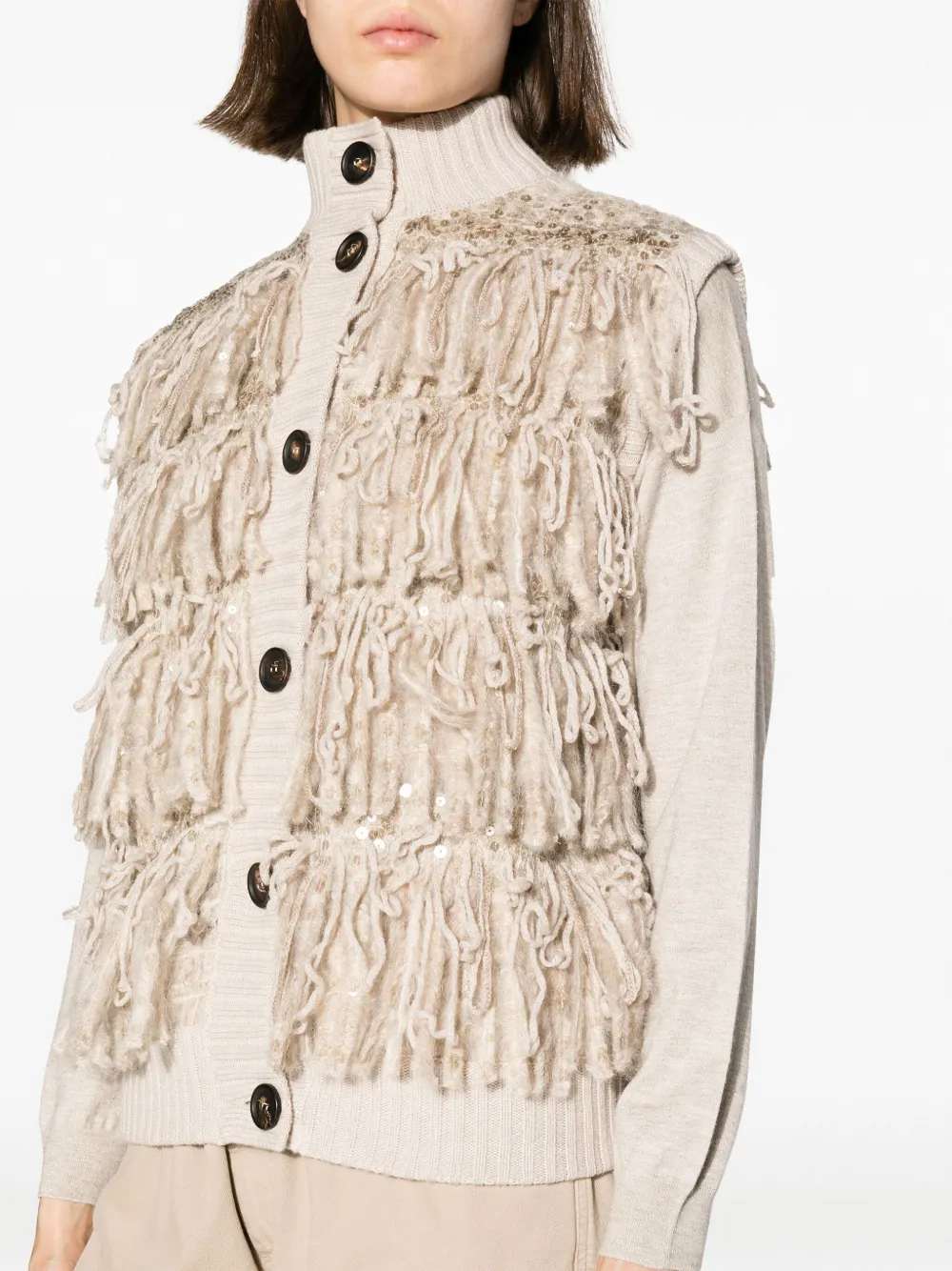 Brunello Cucinelli Sleeveless Cardigan In Neutrals