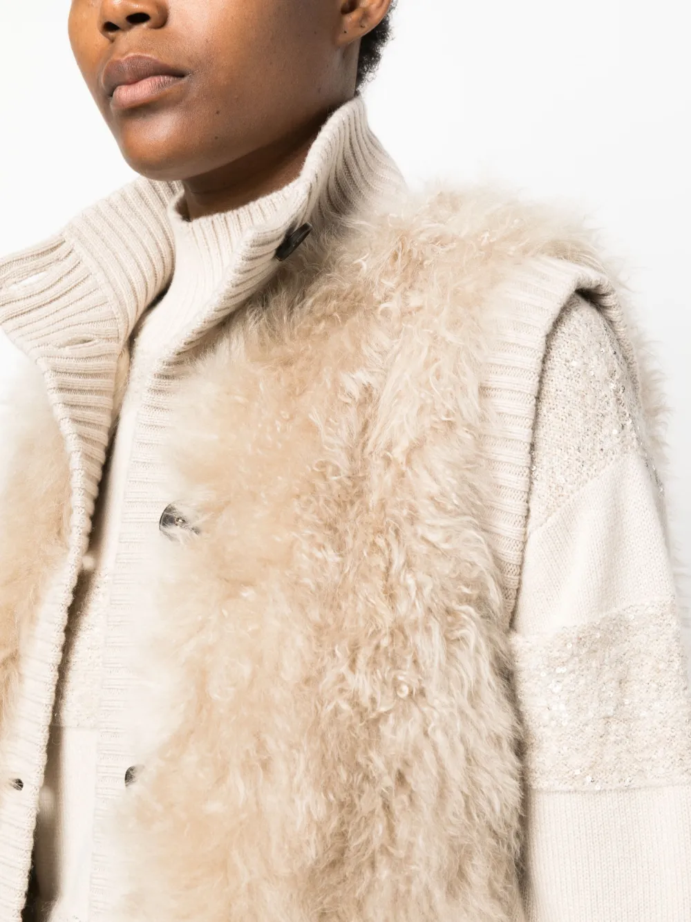 Brunello Cucinelli Textured Sleeveless Coat In Neutrals