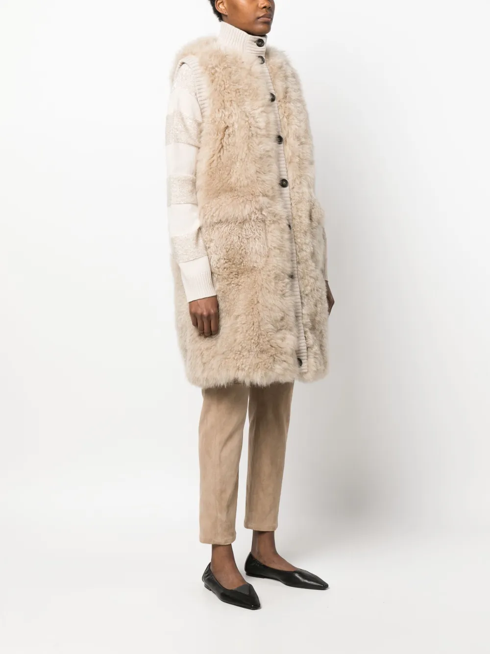 Brunello Cucinelli Textured Sleeveless Coat In Neutrals
