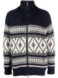 Brunello Cucinelli argyle-check zipped cardigan - Blue