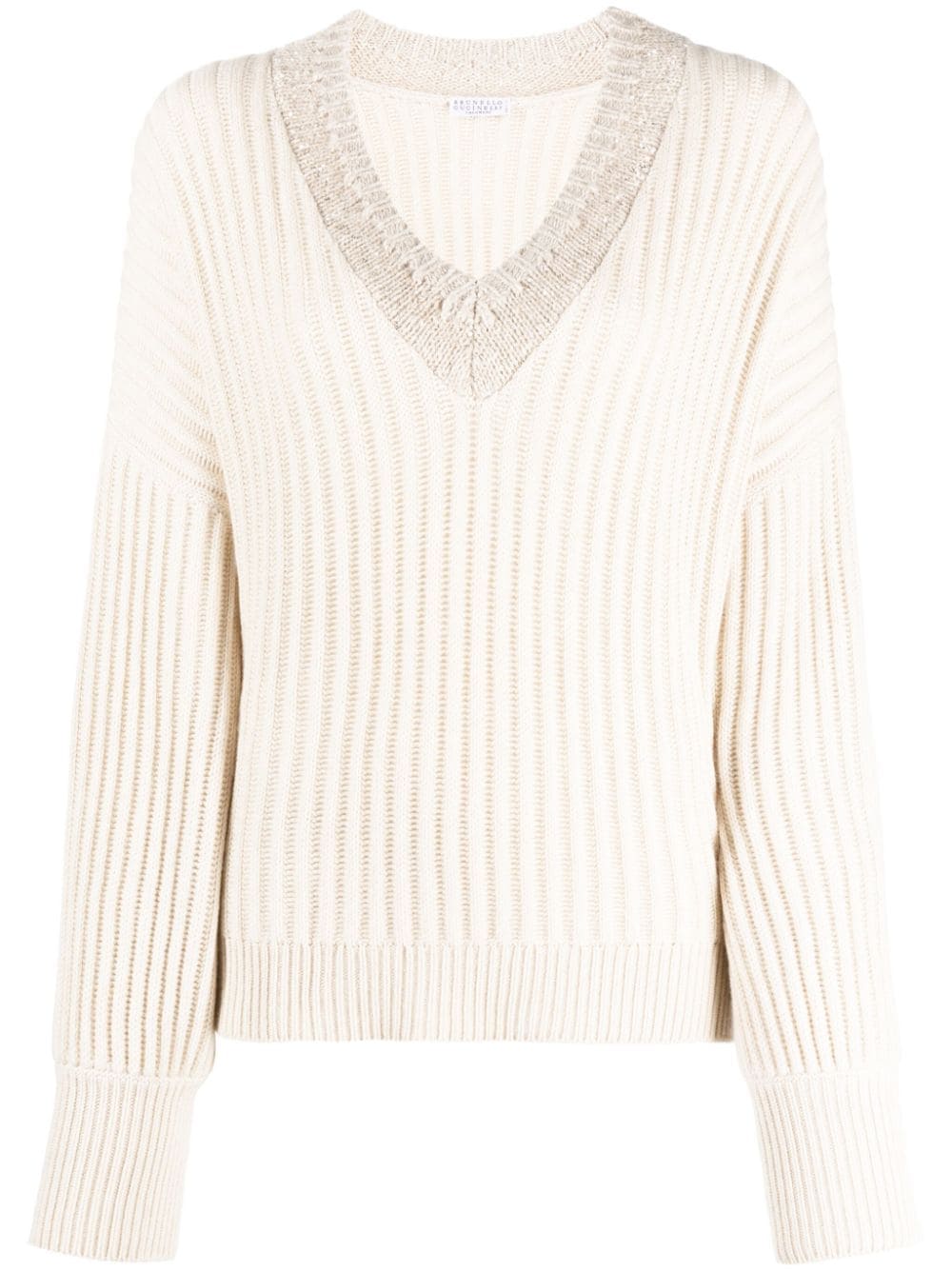 Brunello Cucinelli - Clay Cashmere Elbow Patch V-Neck Sweater