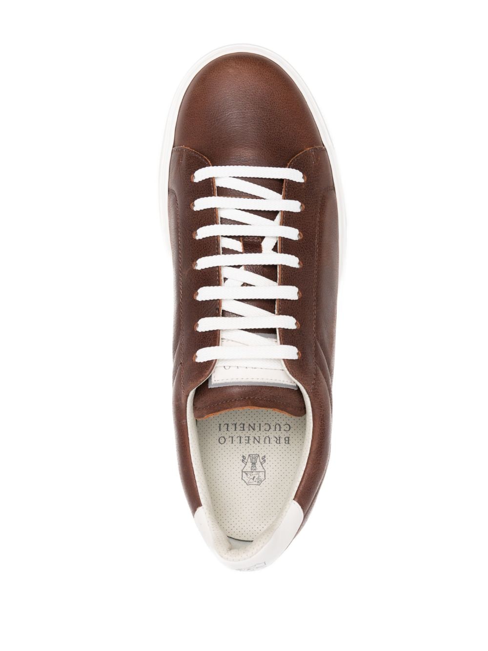 Shop Brunello Cucinelli Lace-up Leather Sneakers In Brown