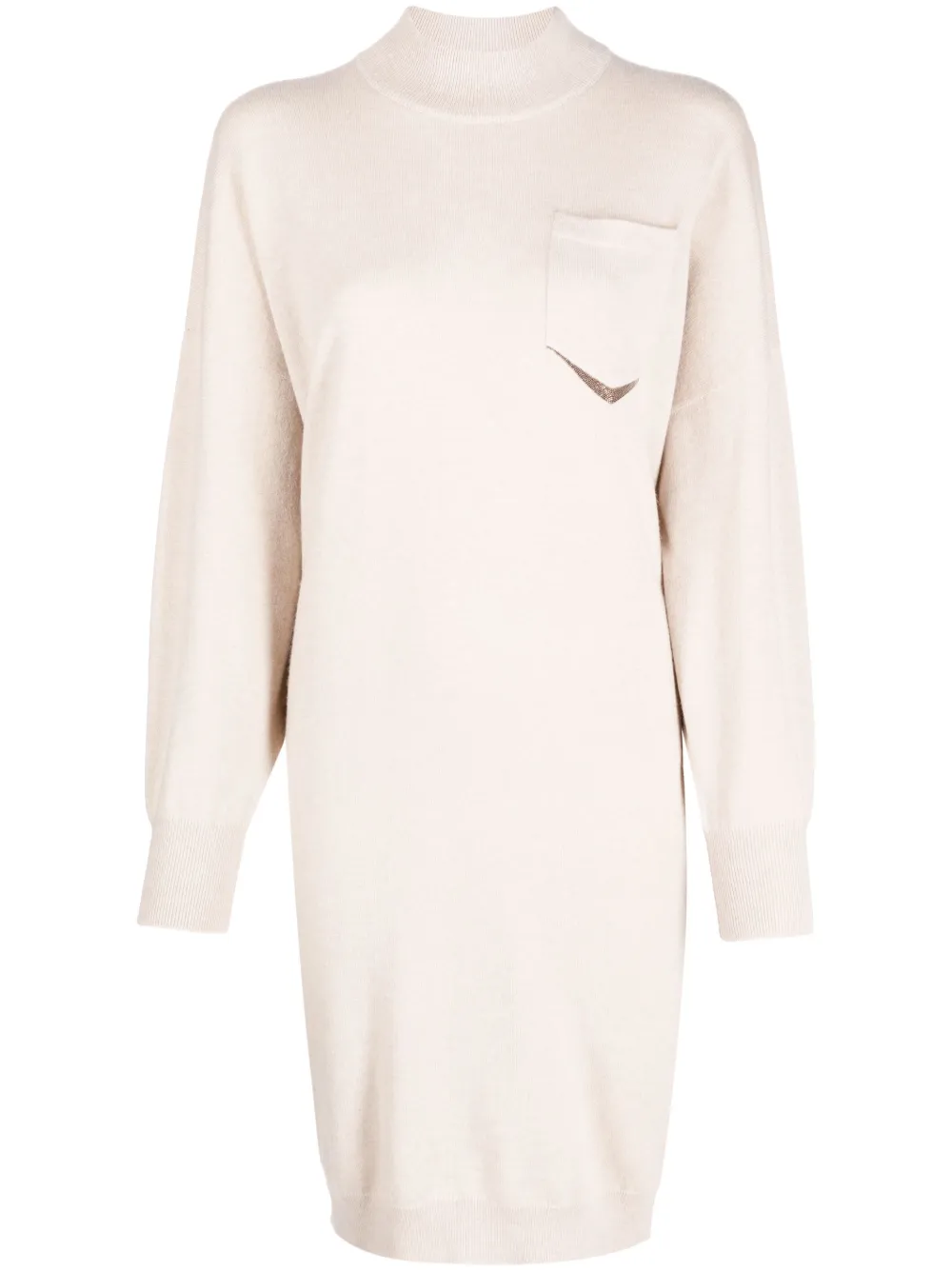 Brunello Cucinelli Stud-detail Cashmere Knitted Dress In Neutrals