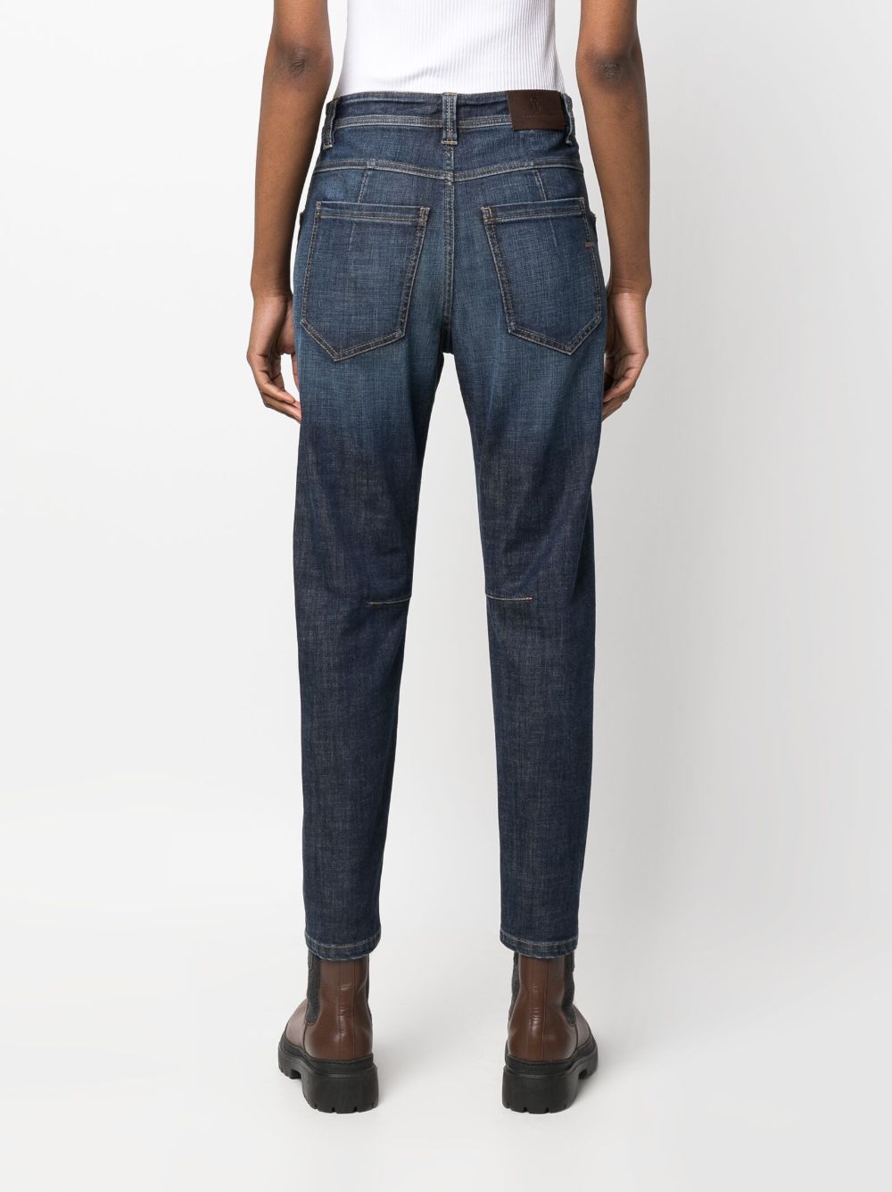 Shop Brunello Cucinelli Cropped Tapered Jeans In Blue