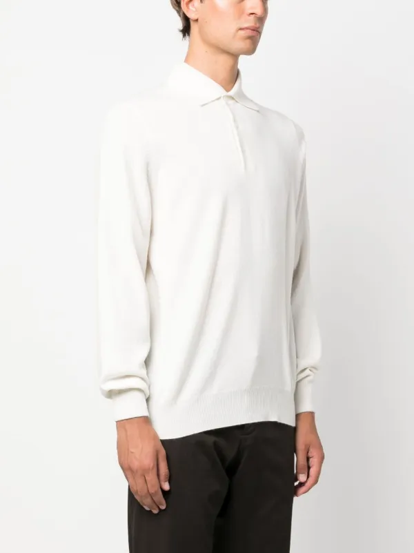 Brunello Cucinelli Cashmere Knit Polo Shirt | White | FARFETCH