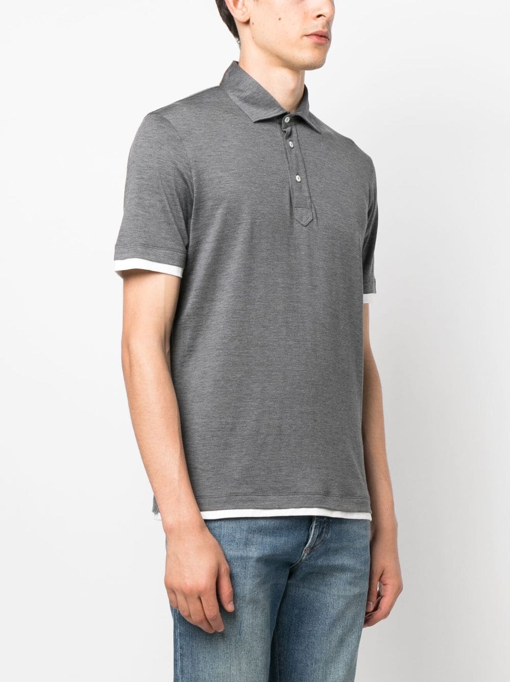 Shop Brunello Cucinelli Short-sleeved Silk-cotton Polo Shirt In Grey