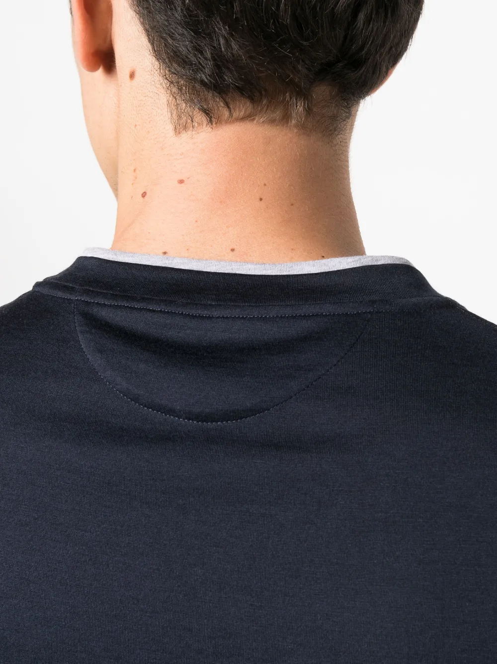 Brunello Cucinelli Slim Fit Crewneck Contrasting Trim Cotton T-shirt In Blue