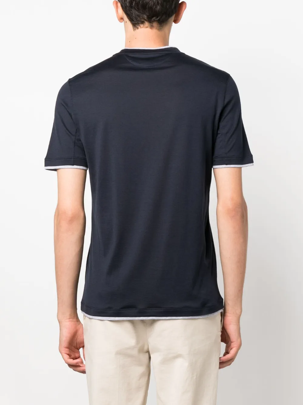 Brunello Cucinelli Slim Fit Crewneck Contrasting Trim Cotton T-shirt In Blue
