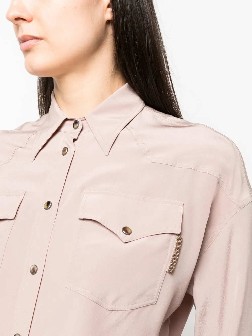 Brunello Cucinelli Pointed-collar Silk Shirt In Pink