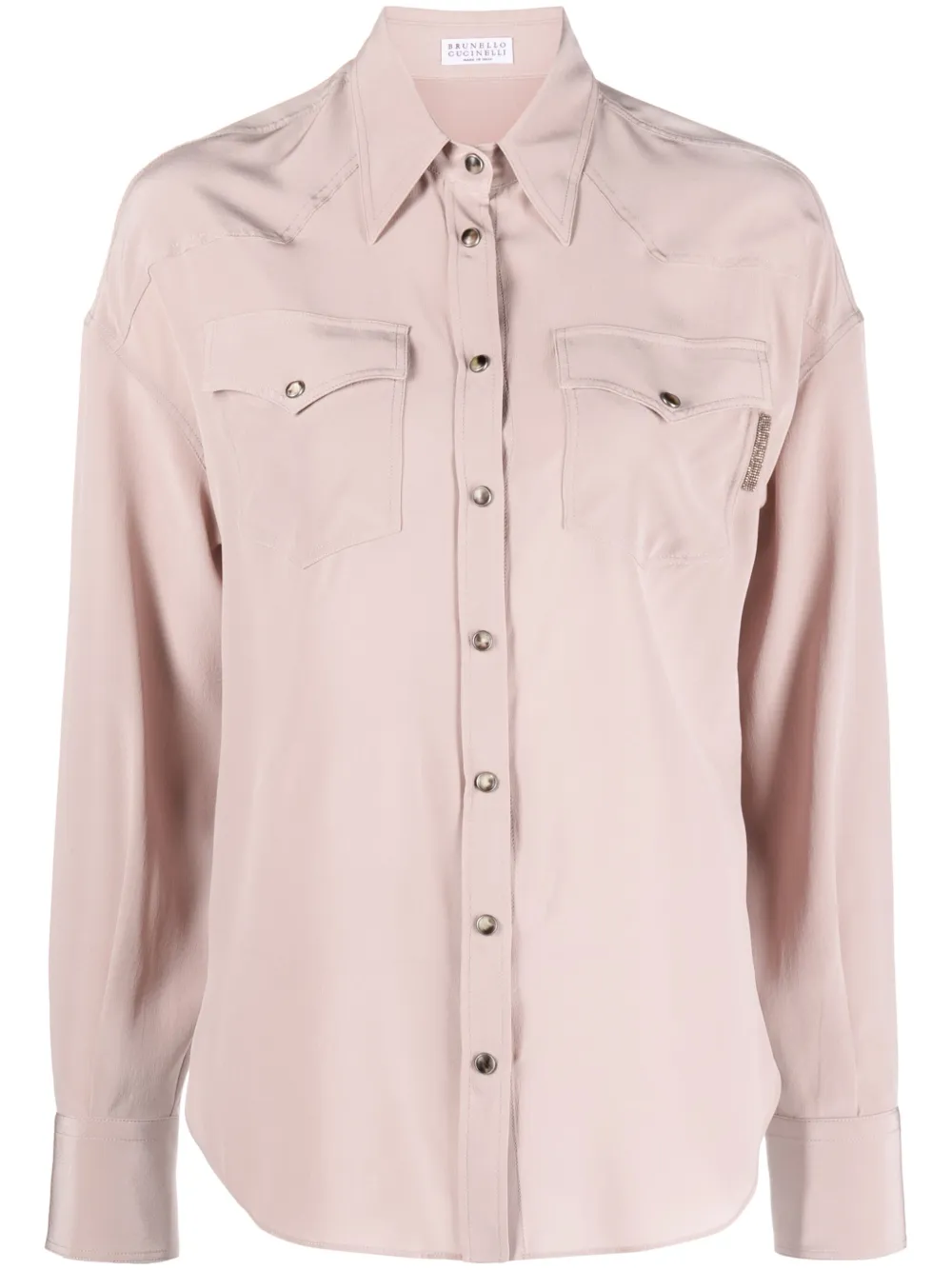 Brunello Cucinelli Pointed-collar Silk Shirt In Pink