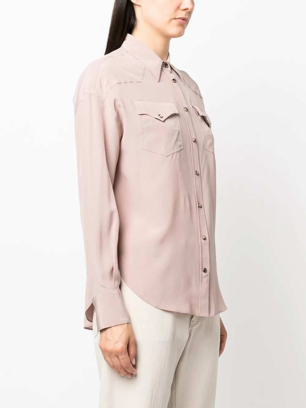 Brunello Cucinelli Pointed-collar Silk Shirt In Pink