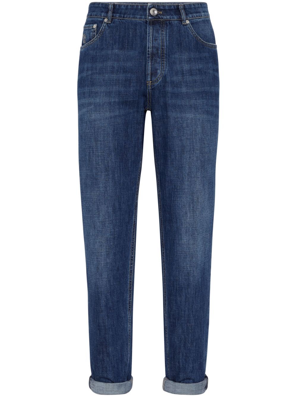 Shop Brunello Cucinelli Mid-rise Tapered Jeans In Blue