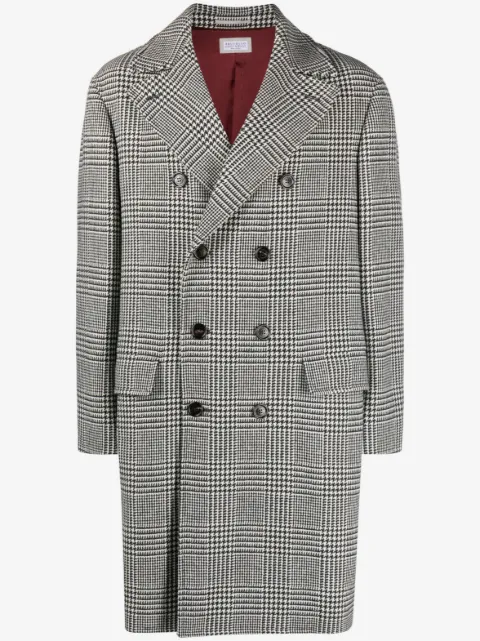 Brunello Cucinelli abrigo con doble botonadura y cuadros estampados