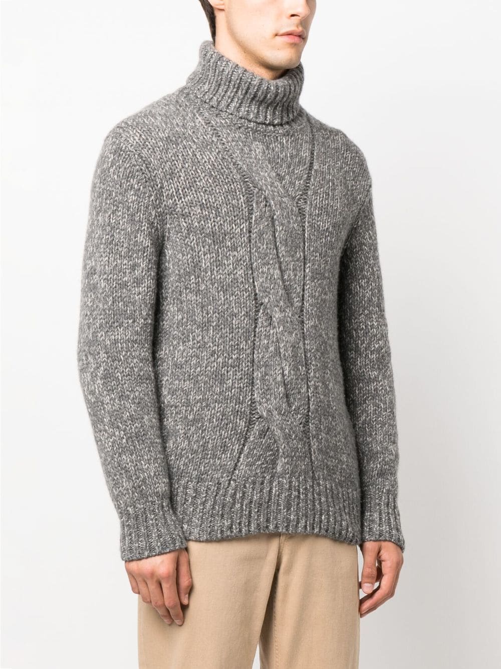 Shop Brunello Cucinelli Cable-knit Roll-neck Sweater In Grey