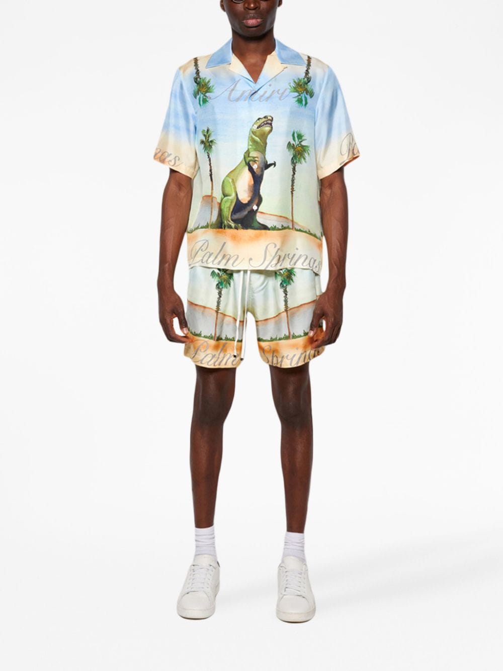 Shop Amiri Dinosaur Webster Palm-tree Shorts In Blue