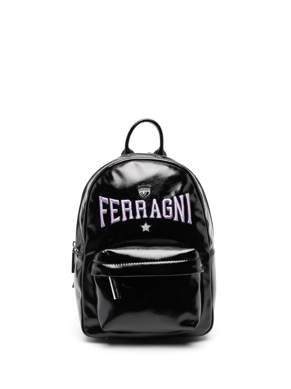 Chiara Ferragni Logo-patches Patent-finish Backpack In Black
